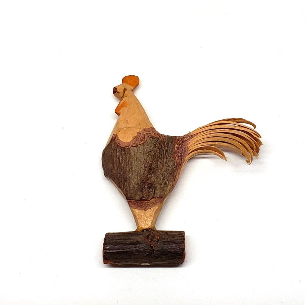 Miniature Hand Carved Wood Rooster Branch Chicken Whittling Folk Art Rustic 1.75